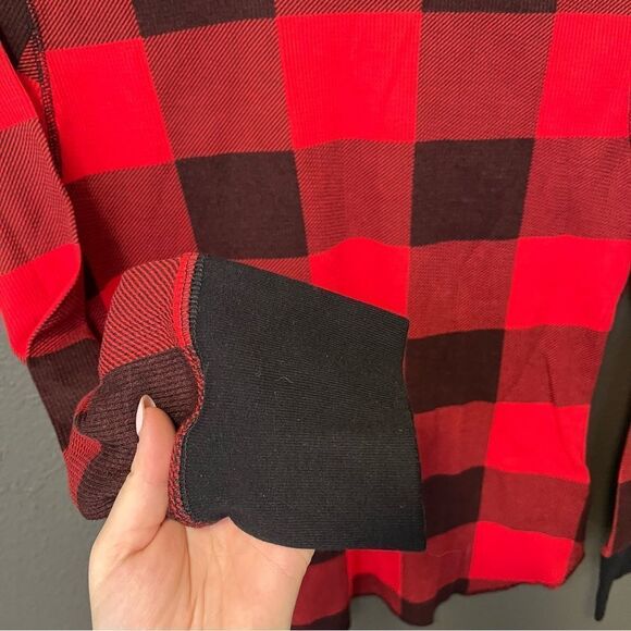 Old Navy Slim-Fit Printed Thermal-Knit Tee for Women NEW Large Red Buffalo Plaid - Picture 4 of 10